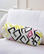 Resim Realhomes Beyaz Zemin Renkli Modern Geometrik Desenli Modern Iç Dolgulu Fermuarlı Süet Berjer Silindir Yastık 