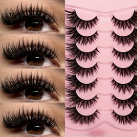 Resim 7 Set Russian Curl Sahte Kirpikler, 5D Mink Sahte Kirpikler Süper Kabarık Cross, Dramatik ve Kalın Sahte Kirpikler, 3D Göz Şeklinize Mükemmel Uyum, Halloween, Noel, Anneler Günü için Uygun, Sevgilinize En İyi Hediye 