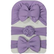 Resim Malkoç bebe Kız Bebek Fiyonklu Bone Bandana 3lü Set 