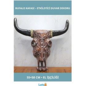 Resim Doğal Ahşap El İşçiliği Duvara Asmalı Bufalo Kafası 55x58 Cm 1 Adet 