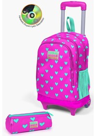 Resim Coral High Kids Neon Pembe Su Yeşili Kalp Desenli Çekçekli 2'li Çanta Seti Set0223133 