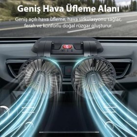 Resim F410 USB Çift Başlıklı Araç Fanı Oto Fan Vantilatör ve Numaratör, Siyah 