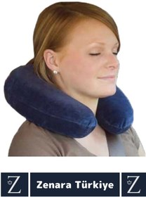 Resim Zenara Kompakt Yüksek Kaliteli Şişirilebilir Çanta Boy Yolcu Seyahat Ense Boyun Ağrı Azaltan Boyun Yastığı 
