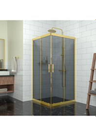 Resim Tekno Duş Gold Vega 6mm Füme Cam Kare Duşakabin Füme 