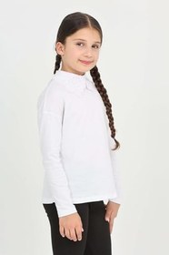 Resim Kız Çocuk Okul Dantel Yaka Tişört Beyaz 