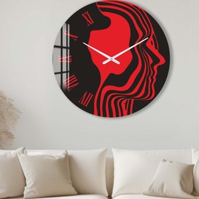 Resim Kırmızı Silüet - Cam Duvar Saati - 50 cm / Çerçevesiz 