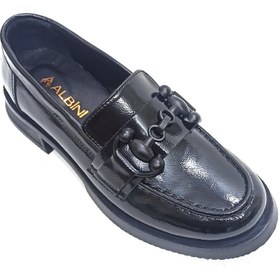 Resim ALBİNİ SİYAH KIRIŞIK RUGAN DERİ KADIN LOAFER AYAKKABI 