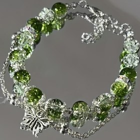 Resim 1 adet Zarif Yeşil Orman Kelebek Kolye Bileklik - Şık Cam Boncuk ve Metal Zincir Tasarımı, Çiftler, En İyi Arkadaşlar, Günlük Giyim, Kelebek Takıları için Mükemmel Hediye 