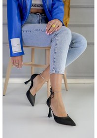 Resim Yorgap Model 8 CM Taş Detaylı Yeni Sezon Topuklu Sandalet Sıy.saten Siyah 