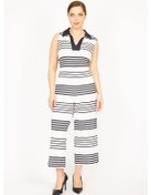 Resim Kadın Lacivert Büyük Beden V Ayakalı Arkası Gizli Fermuarlı Tulum-lacivert Lacivert 