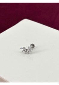 Resim Oval Taş Detaylı Ve Yay Şekilli Silver Piercing Gümüş 