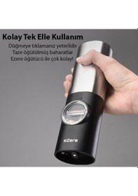 Resim Ezere Elektrikli Baharat Tuz Ve Karabiber Değirmeni Öğütücü Siyah 