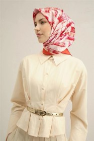 Resim Armine Soyut Desenli Saf İpek Twill Eşarp 9350d 23 Pembe 