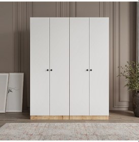 Resim Yonca 4 Kapaklı 2 Çekmeceli Tamamı Mdf Giyinme Dolabı Safir Meşe Ledli Askılık Safirmeşe 