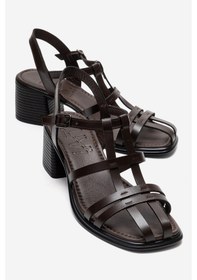 Resim Luvishoes Cıelos Kahverengi Hakiki Deri Kadın Kalın Topuklu Sandalet Kahverengi 
