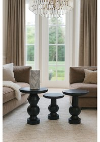 Resim Modern Siyah Ahşap Mantar Sehpa Seti 3 Lü Zigon Ve Fiskos Takımı Siyah 