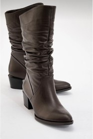 Resim Yılmaz Exclusive Kadın Hakiki Deri Kahverengi Western Topuklu Kısa Çizme 