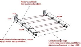 Resim Duvara Monteli Paslanmaz Makaralı Katlanır Çamaşır Askısı İP HEDİYELİ 