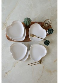 Resim Keramika Beyaz Kalp Pasta Tabağı 20 Cm 6 Adet 006 Beyaz 
