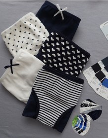Resim Alya Underwear Kız Çocuk Kalpli Dokuma Lastik Pamuklu Kumaş Slip Külot 5'li Paket 5 Adet Beyaz Lacivert P21 