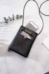 Resim DK LEATHER Kadın Koyu Siyah Küçük Cepli Omuz Askılı Çapraz Kadın Çantası, Minimal Telefon Çantası 