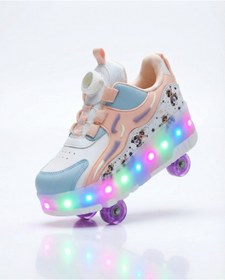 Resim Rocky Patenli Çocuk Ortopedik Işıklı Tekerlekli Patenli Spor Kaykay 4 Tekerli Ayakkabı 