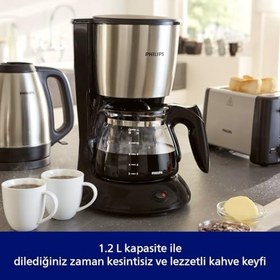 Resim Philips Filtre Kahve Makinesi, 1,2 Lt Kapasite, Otomatik Kapanma, Cam Demlikli, Siyah ve Metal, HD7462/20 