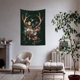 Resim Floral Deer Duvar Örtüsü - 100 cm x 135 cm 