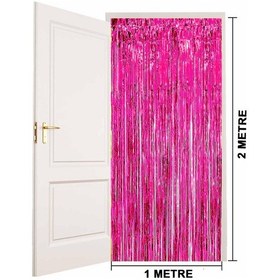 Resim Himarry Fuşya Renk Ekstra Metalize Parlak Saçaklı Arka Fon Perde İthal A Kalite 1x2 Metre 