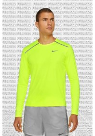 Resim Nike Men's Long Sleeve Dry Miler Running Shirt Uzun Kollu Erkek Koşu Üstü Tişörtü Sarı 