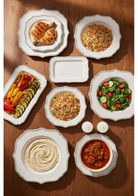 Resim 12 Kişilik Kare Form Porselen 55 Parça Yemek Takımı Dallas Desen Beyaz 