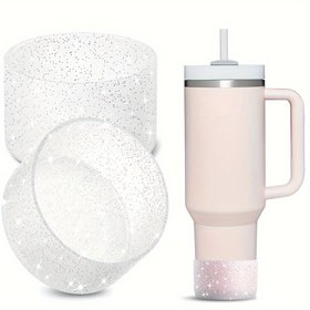 Resim 2 adet Glitter Silikon Botlu, Tumbler 20 30 40oz ile uyumlu ve Su Şişesi 12-24oz ile uyumlu, Basit Modern, Bardak - Bling Bardak Altı Koruyucu Aksesuarları 