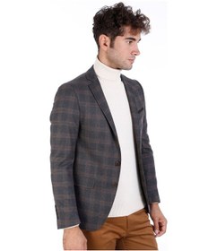 Resim 2 Düğmeli Kareli Füme Gri Erkek Ceket - Wessi Füme 