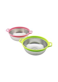 Resim 24cm Renkli Plastik Çerçeve - Kulplu Çelik Sepet Metal Süzgeç 4887 