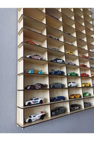 Resim CrDesign Ahşap Araba Rafı 100'lü Yatay Akça Ağaç (krem) Renk (hotwheels Ve Matcbox Arabaları Için Uygundur) 