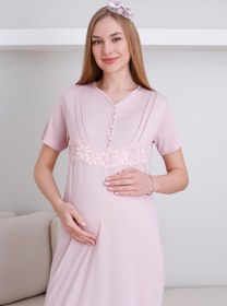 Resim Hamile Gecelik Takım Önü Düğmeli 2'li Gecelik ve Sabahlık Takım Kısa Kol Gecelik & Uzun Kol Sabahlık - 2293 - Ekru / 2XL / Terlik ve Taç İstiyorum +300₺ 