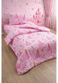 Resim Prenses Desenli Lastikli Çarşaflı Nevresim Takımı Çocuk & Genç Odası Nevresim Takımı Tek Kişilik Pembe 