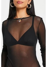 Resim Siyah Tül Bluz Uzun Kollu Transparan Sexy Siyah 