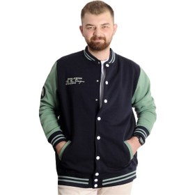 Resim Mode Xl Büyük Beden Erkek Kolej Mont Spor Ceket 23628 Lacivert 001 