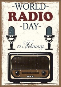 Resim World Radio Day Retro Ahşap Tablo 13 Şubat Radyo Günü Temalı Vintage Tasarım 