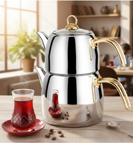 Resim Lines Yıldız Megaboy Çelik Çaydanlık Altın Kulp -3081 Gri 