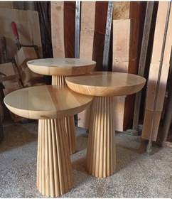 Resim Wooden Ahşap 3 Lü Set Fitilli Mantar Yan Sehpa Fiskos / Çiçeklik / Zigon Sehpa / Coffee Table Ahşap 