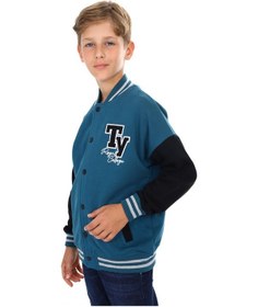Resim Toontoy Kids Toontoy Erkek Çocuk Kolej Yaka Çıtçıt Kapama Düşük Omuz Cepli Baskılı Renk Bloklu Örme Hırka - Tk24184 Petrol Mavi 