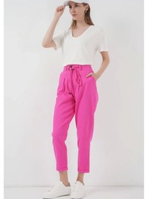 Resim Defymoda 6660 Kemerli Keten Pantolon - Fuşya Fuşya 