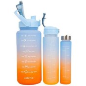 Resim Valletta VLT1288 Eldorado 3lü Set Motivasyonel Su Matarası Mavi Bez(2000ml-750ml-300ml) 