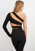 Resim Cool & Sexy Kadın Siyah Sırtı Bantlı Tek Kol Crop Bluz B174-9 
