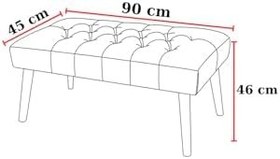 Resim Modern Keten Kumaş Puf Bench 90x45 cm - Demonte Ahşap Ayaklı Oturma Pufu - Koyu Gri 
