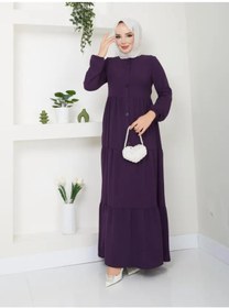 Resim exxitcollection Kadın Ayrobin Şık ve Rahat Kesim Kumaş Boydan Tesettür Elbise 