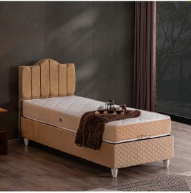 Resim Trend Tek Kişilik Baza Başlık Letto Yatak Seti Bej 90 x 190 
