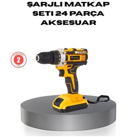 Resim Tek Çift Bataryalı Darbeli Şarjlı Matkap Seti Metal Dişli, 24 Parça Aksesuar Ve Led Işıklı Najmaddin 